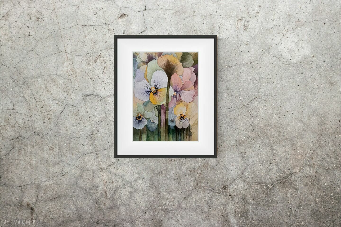 Bratkowe echa myśli - akwarela z bratkami 31 x 23 cm (oryginał)