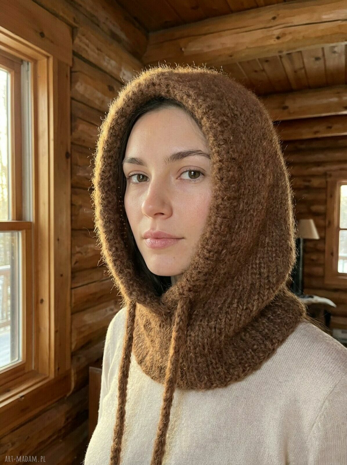 Brązowa balaclava dla dziecka z kid mohair i baby alpaki - ręczna robota z Polski