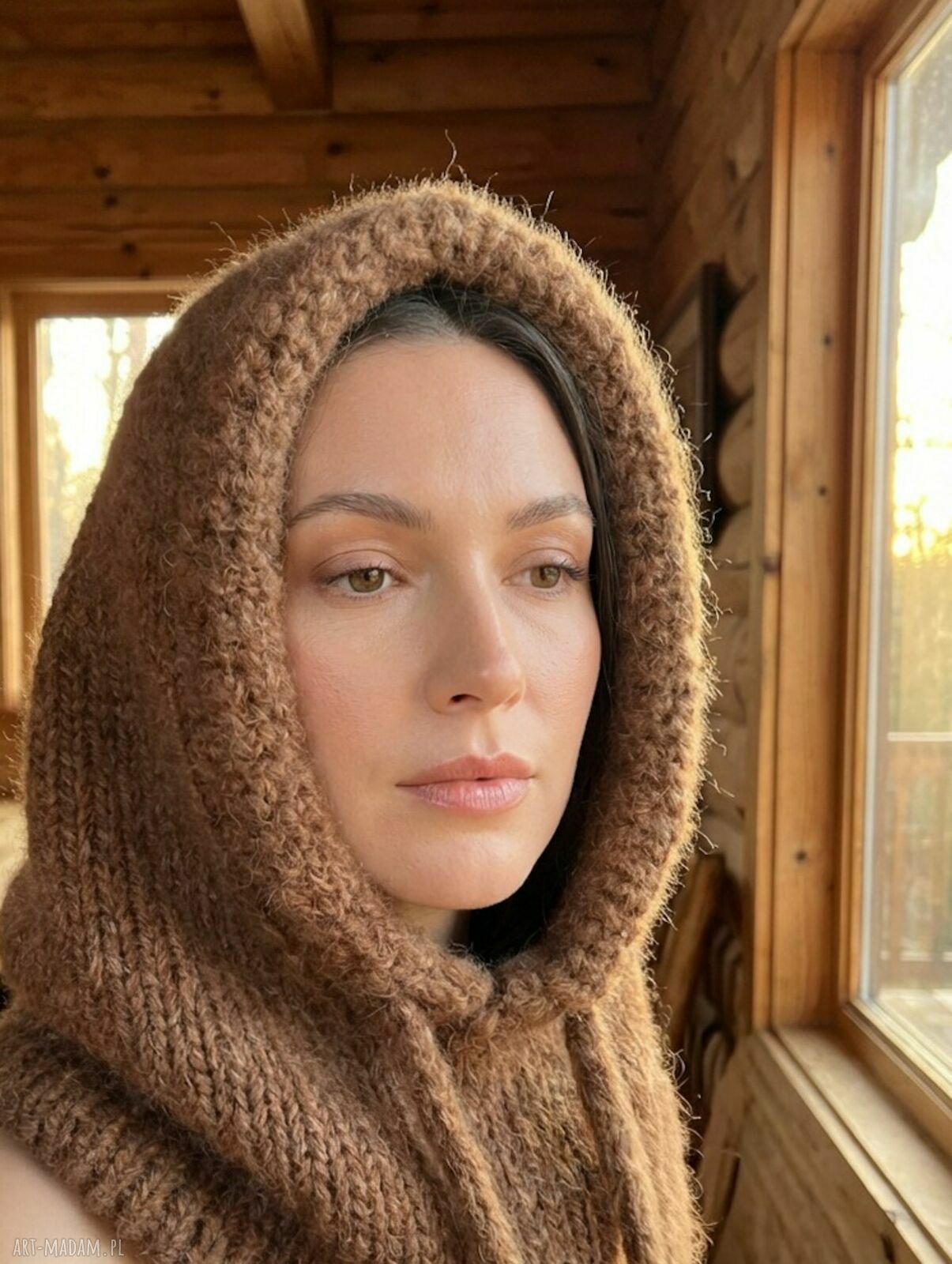 Brązowa balaclava dla dziecka z kid mohair i baby alpaki - ręczna robota z Polski