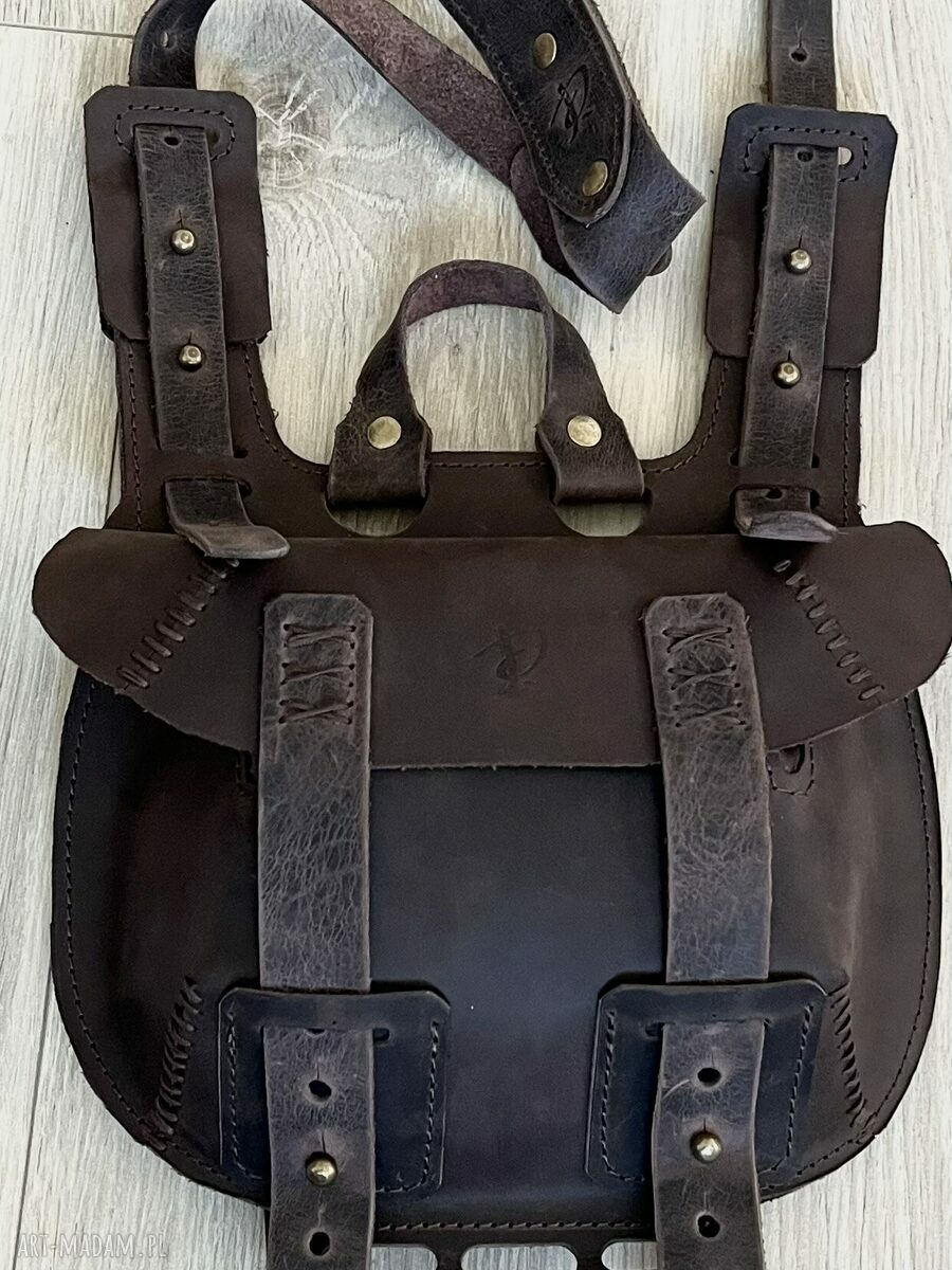 Brązowa mała torebka ze skóry Crazy Horse na ramię - vintage