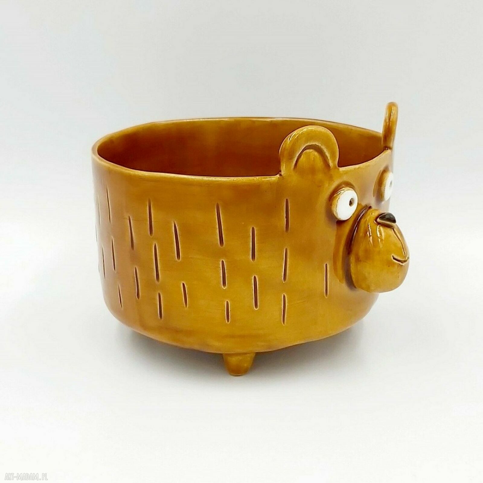 Brązowa miseczka ceramiczna z niedźwiedziem - polskie rękodzieło Lamabo Ceramics