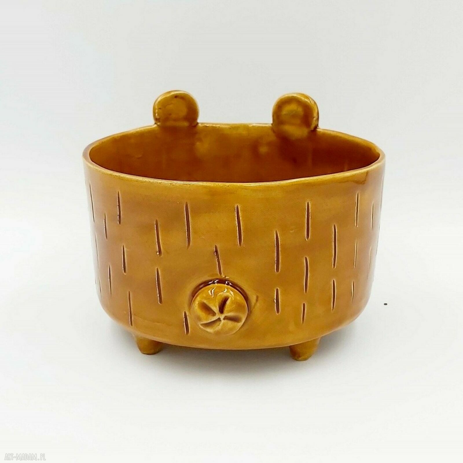 Brązowa miseczka ceramiczna z niedźwiedziem - polskie rękodzieło Lamabo Ceramics