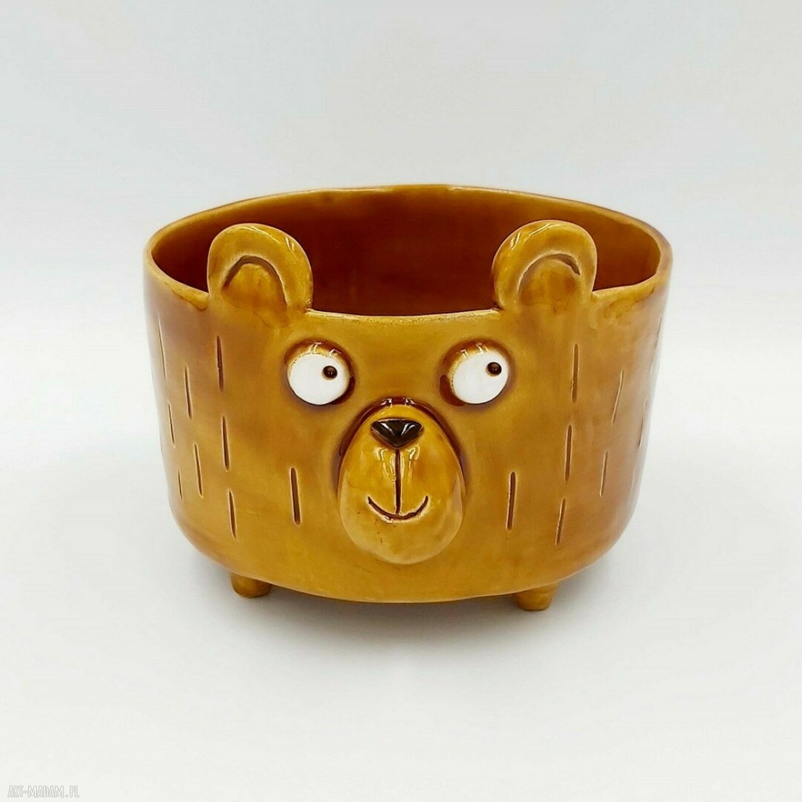 Brązowa miseczka ceramiczna z niedźwiedziem - polskie rękodzieło Lamabo Ceramics