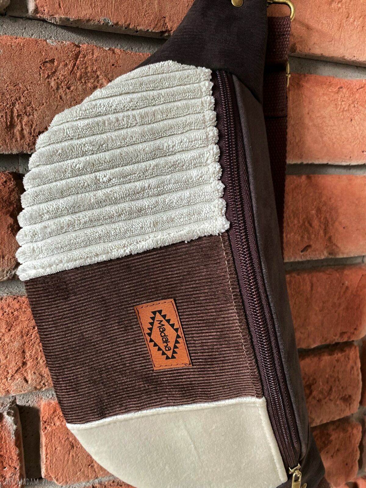 Brązowa Neka Patchwork Saszetka - nerka damska handmade