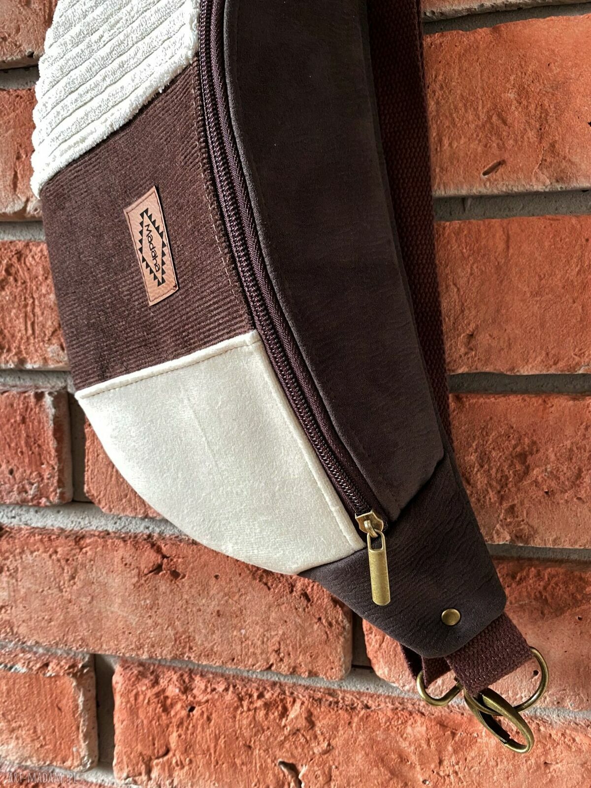 Brązowa Neka Patchwork Saszetka - nerka damska handmade