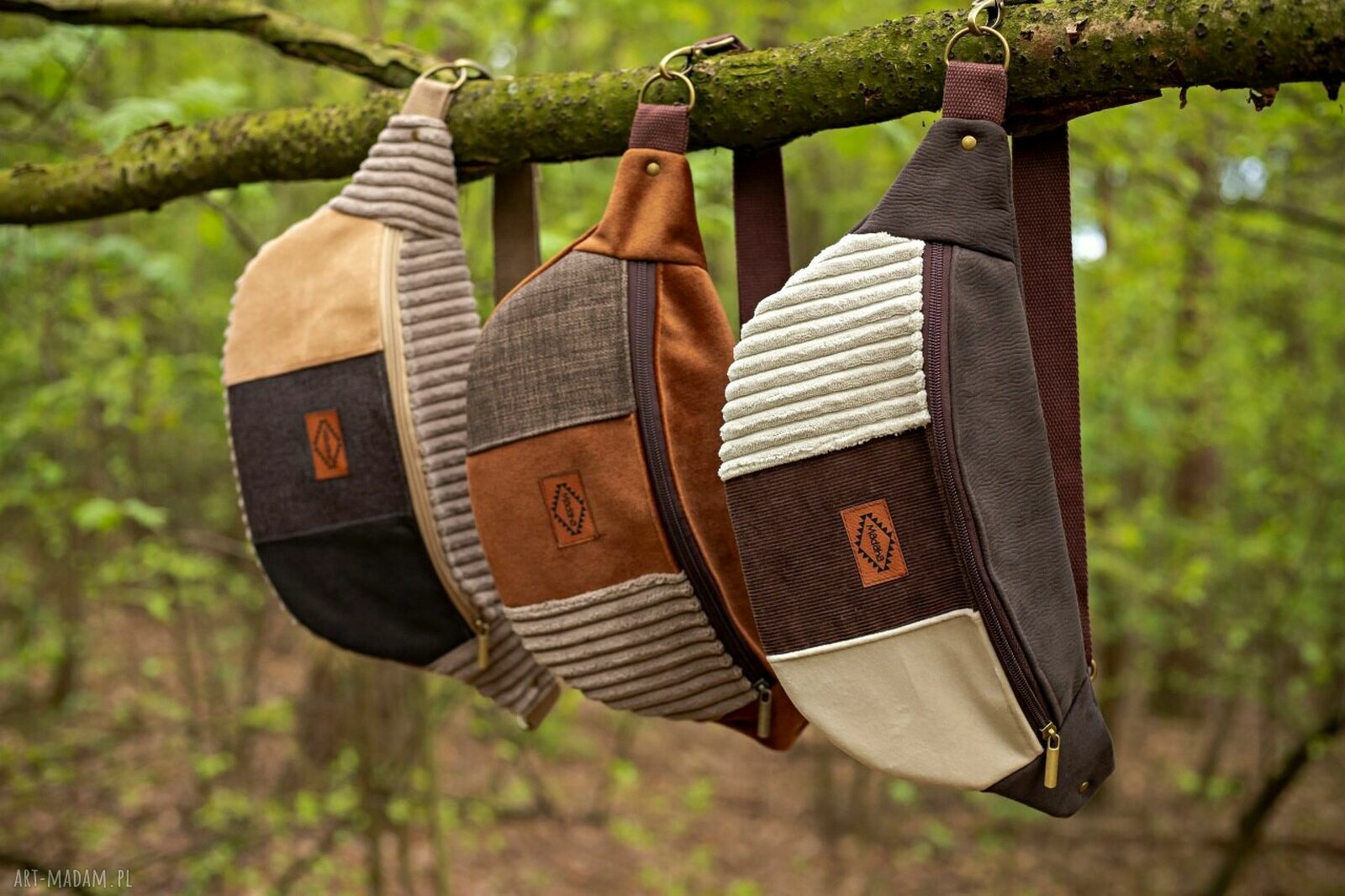 Brązowa Neka Patchwork Saszetka - nerka damska handmade