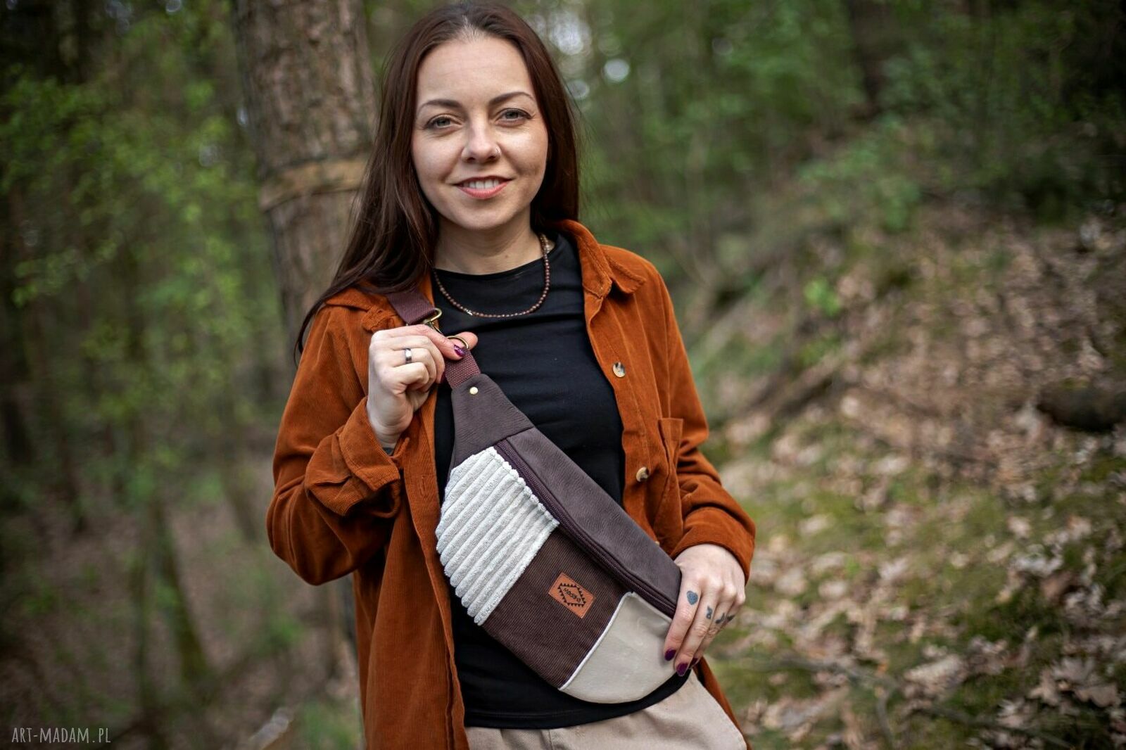 Brązowa Neka Patchwork Saszetka - nerka damska handmade