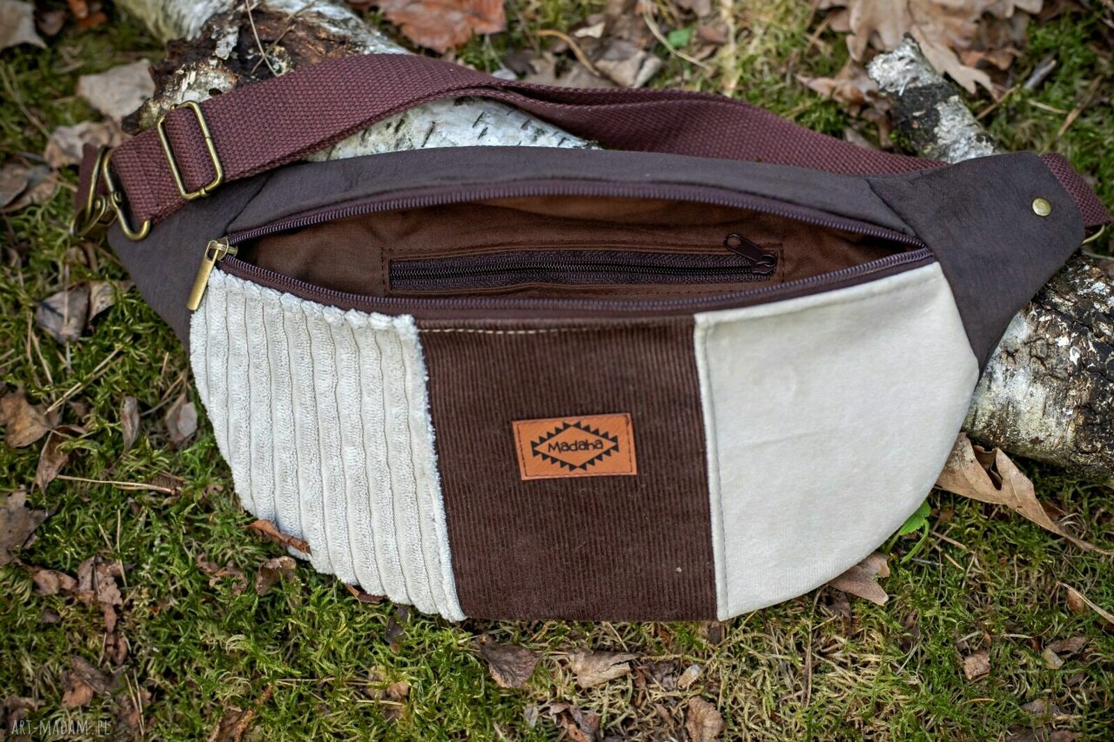 Brązowa Neka Patchwork Saszetka - nerka damska handmade