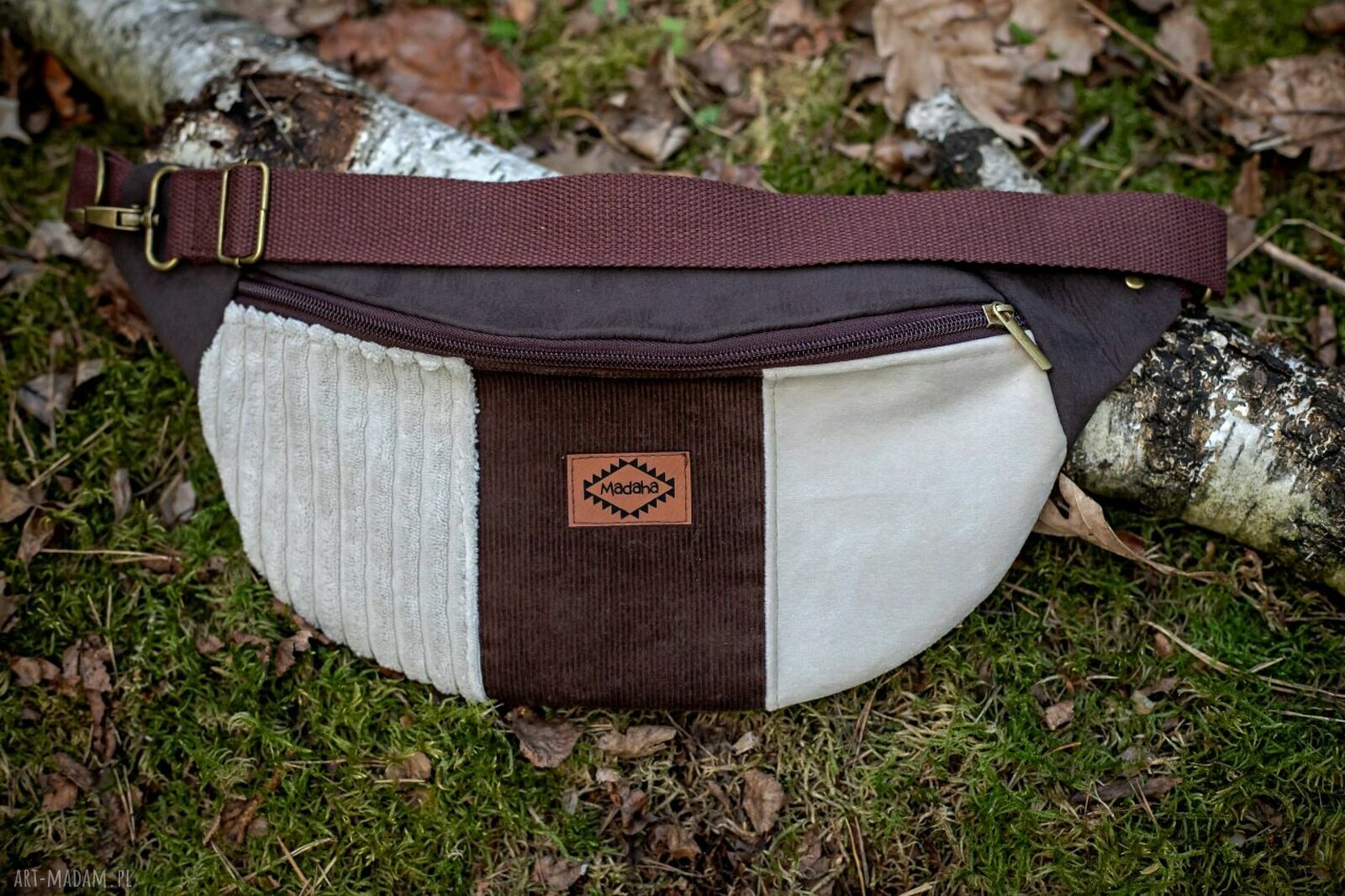 Brązowa Neka Patchwork Saszetka - nerka damska handmade