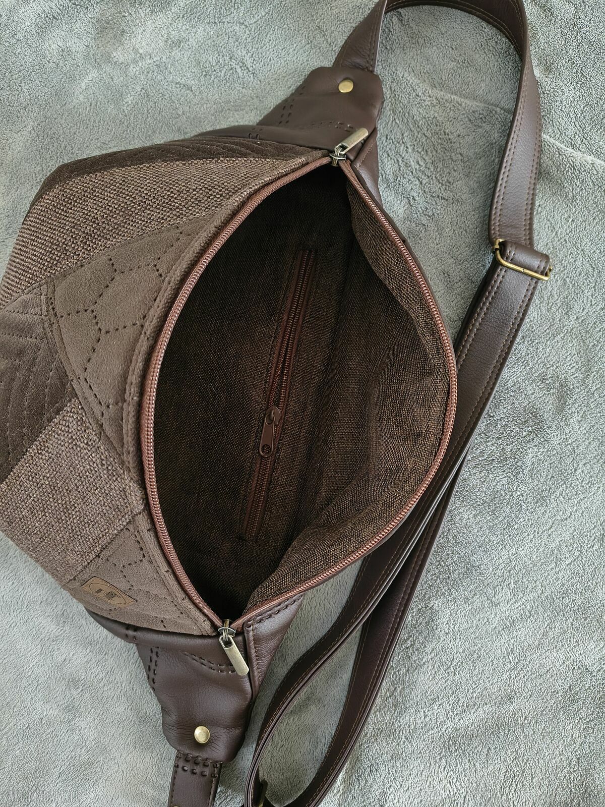 Brązowa patchworkowa nerka XXL handmade