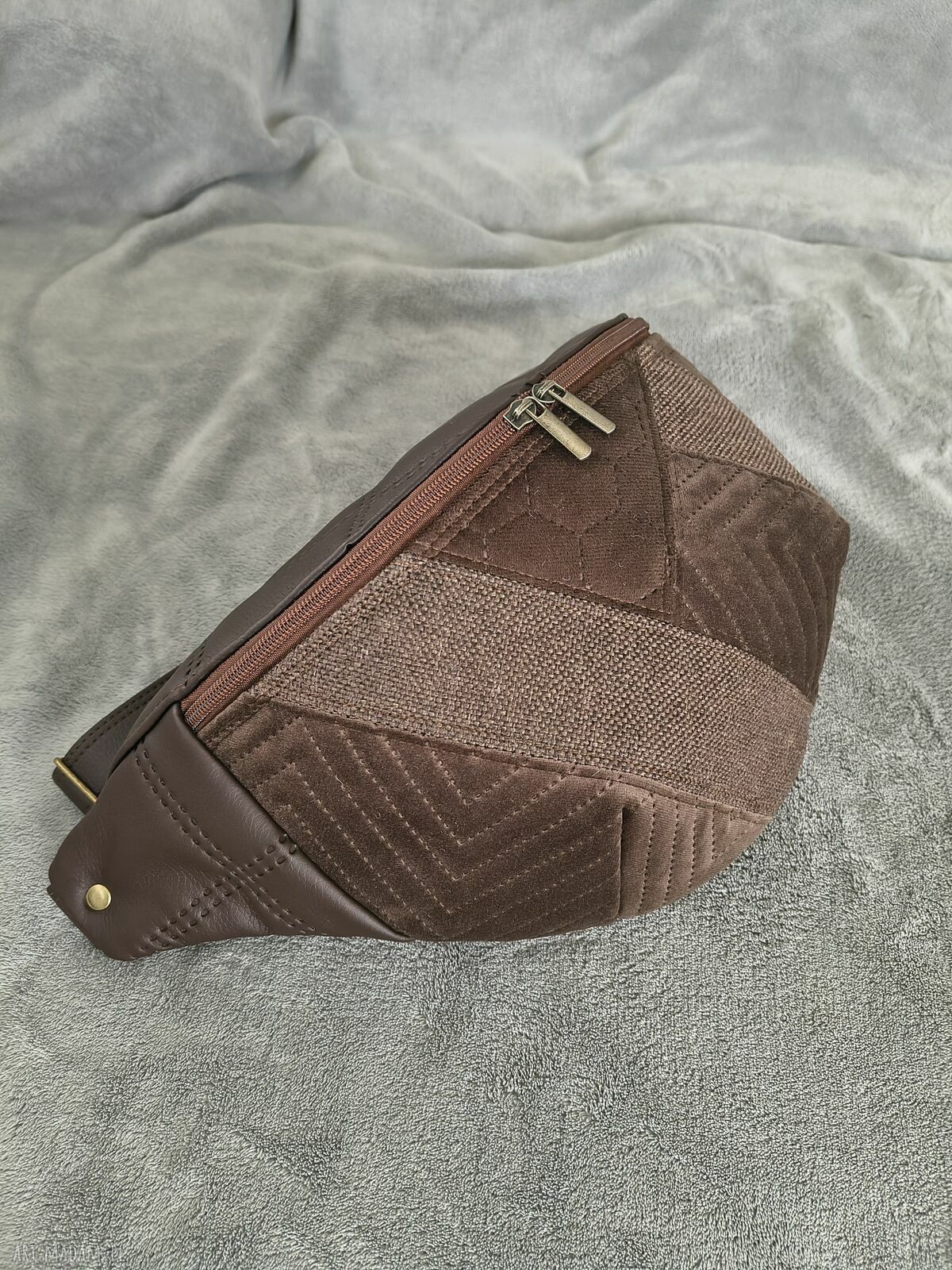 Brązowa patchworkowa nerka XXL handmade