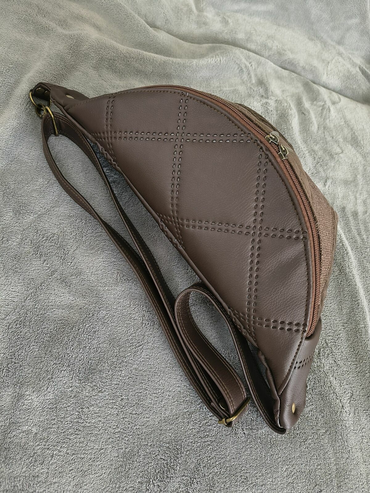 Brązowa patchworkowa nerka XXL handmade