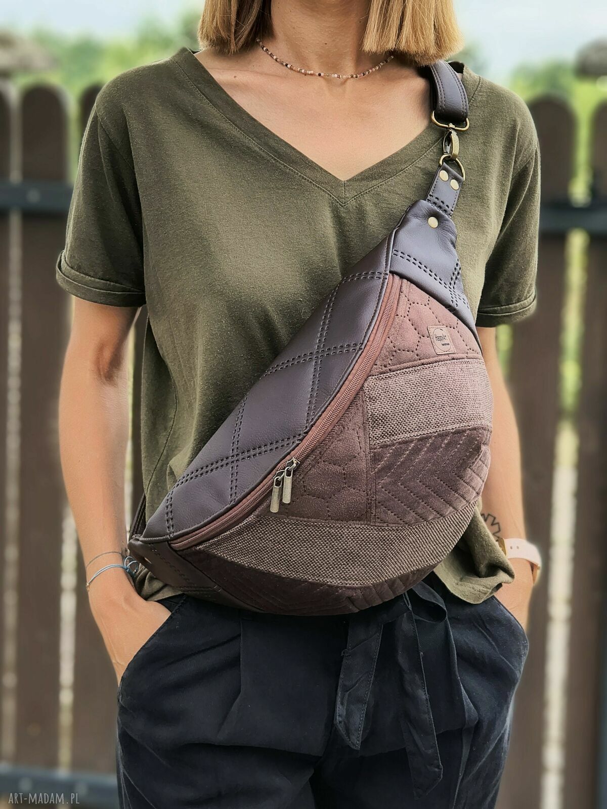 Brązowa patchworkowa nerka XXL handmade