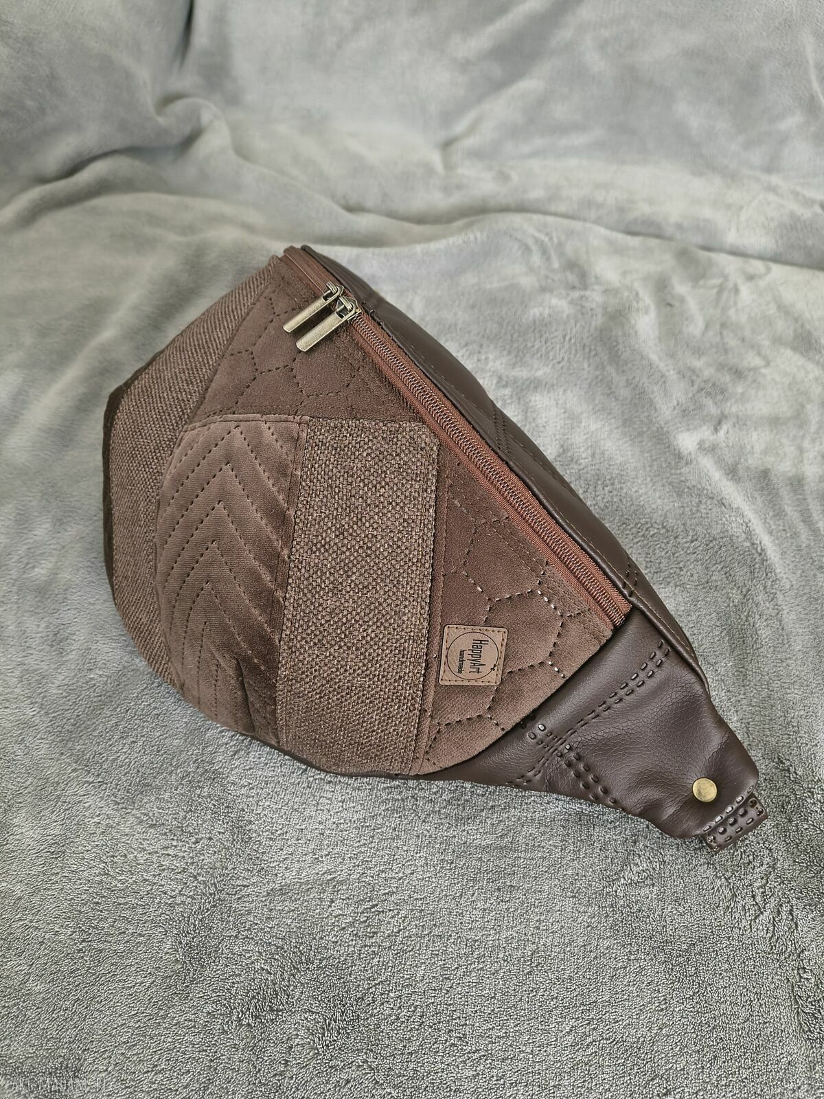 Brązowa patchworkowa nerka XXL handmade