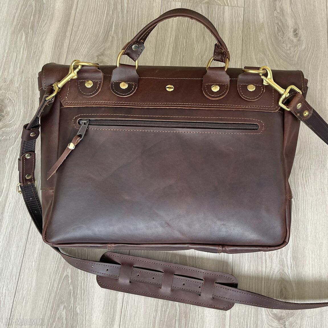 teczki: Brązowa teczka listonoszka format A4 ze skóry Crazy Horse. Ręcznie wykonane