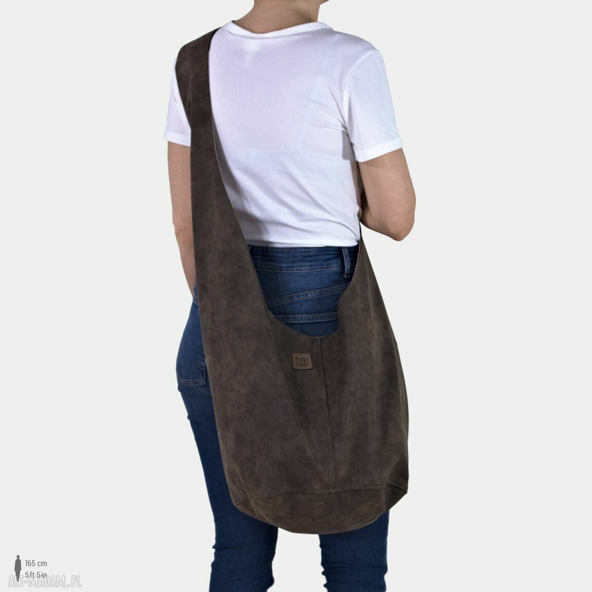 Brązowa torba hobo w stylu boho - vegan na ramię, ręcznie robiona