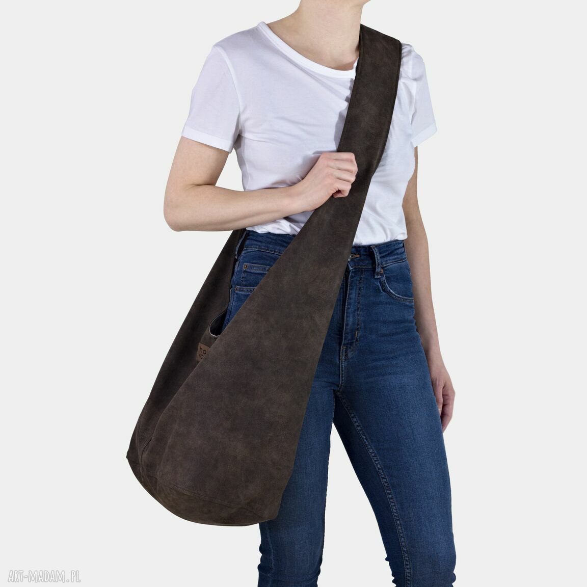 Brązowa torba hobo w stylu boho - vegan na ramię, ręcznie robiona