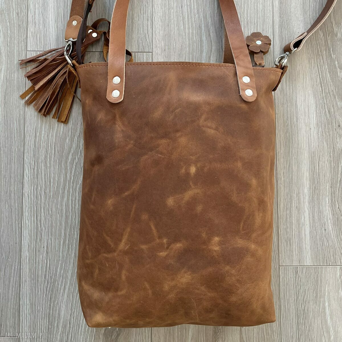 na ramię: Brązowa torba na ramię ze skóry format A 4. hand made