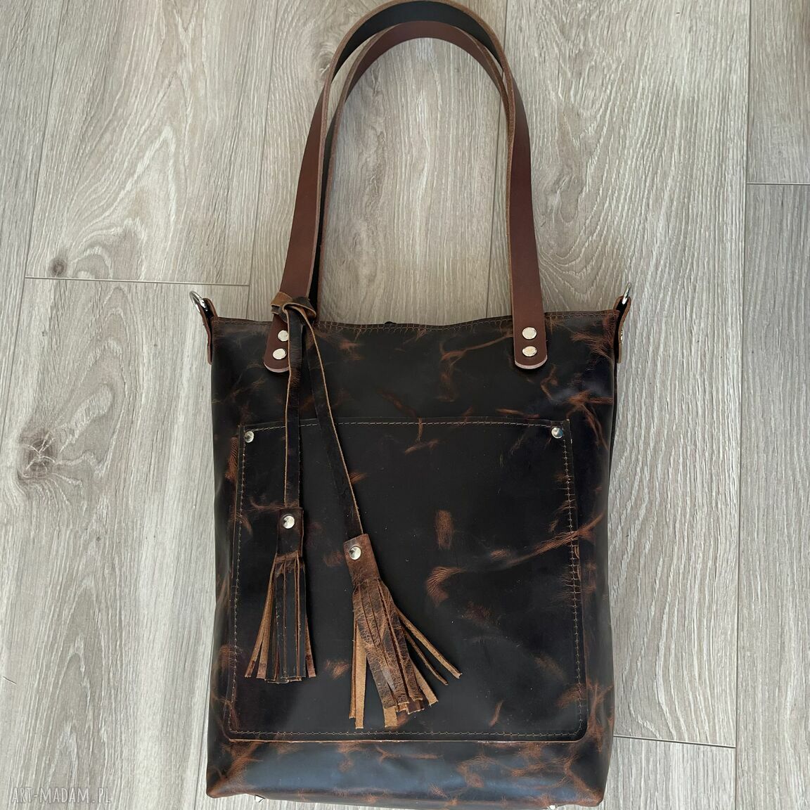 na ramię: Brązowa torba na ramię ze skóry format A4. hand made