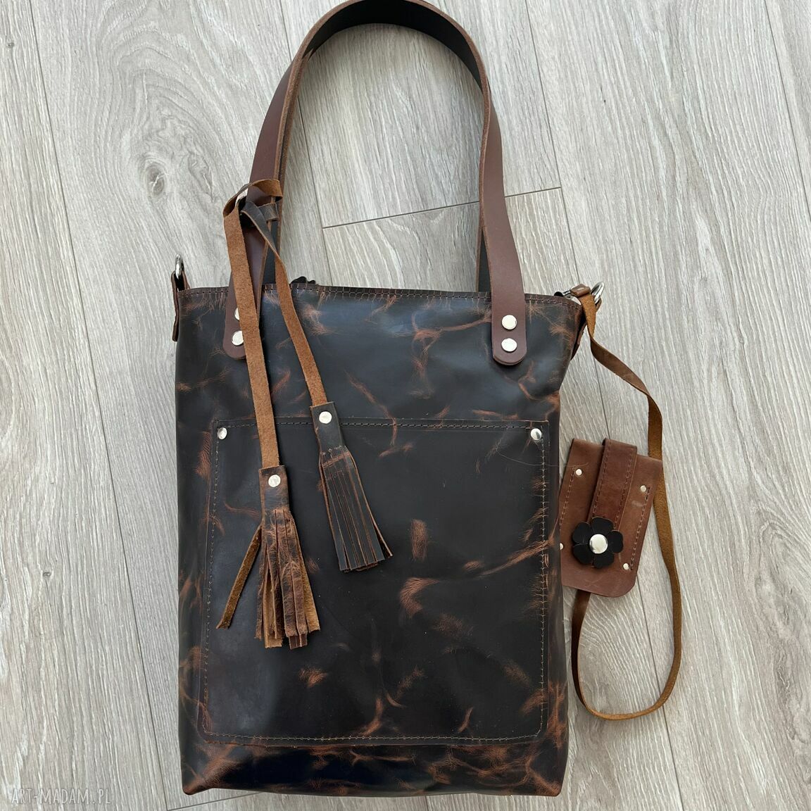 Brązowa torba ramię skóry format skórzana pracy vintage torebka