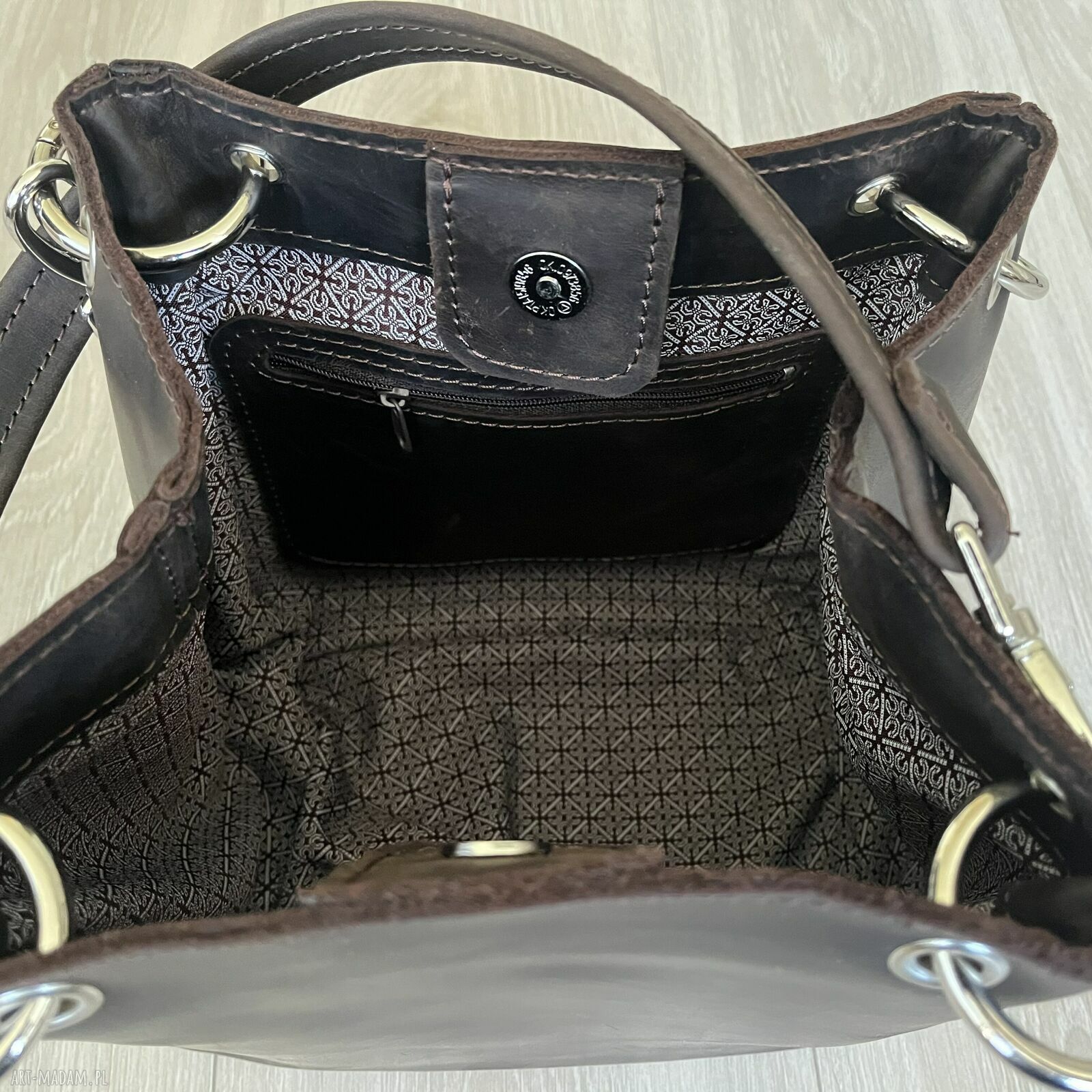 do ręki: Brązowa torebka damska ze skóry „Crazy Horse”. autorskie