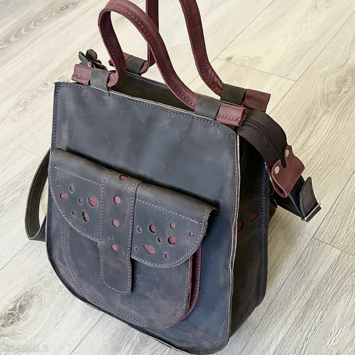 Brązowa torebka skórzana ramię damska torba skóry dodatkiem