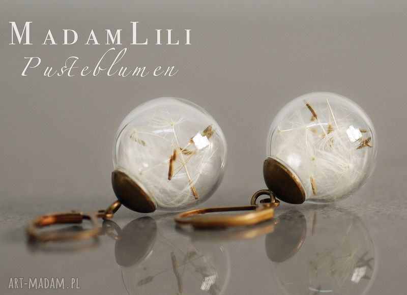 kolczyki: Brązowe kolczyki z prawdziwymi nasionami dmuchawca handmade