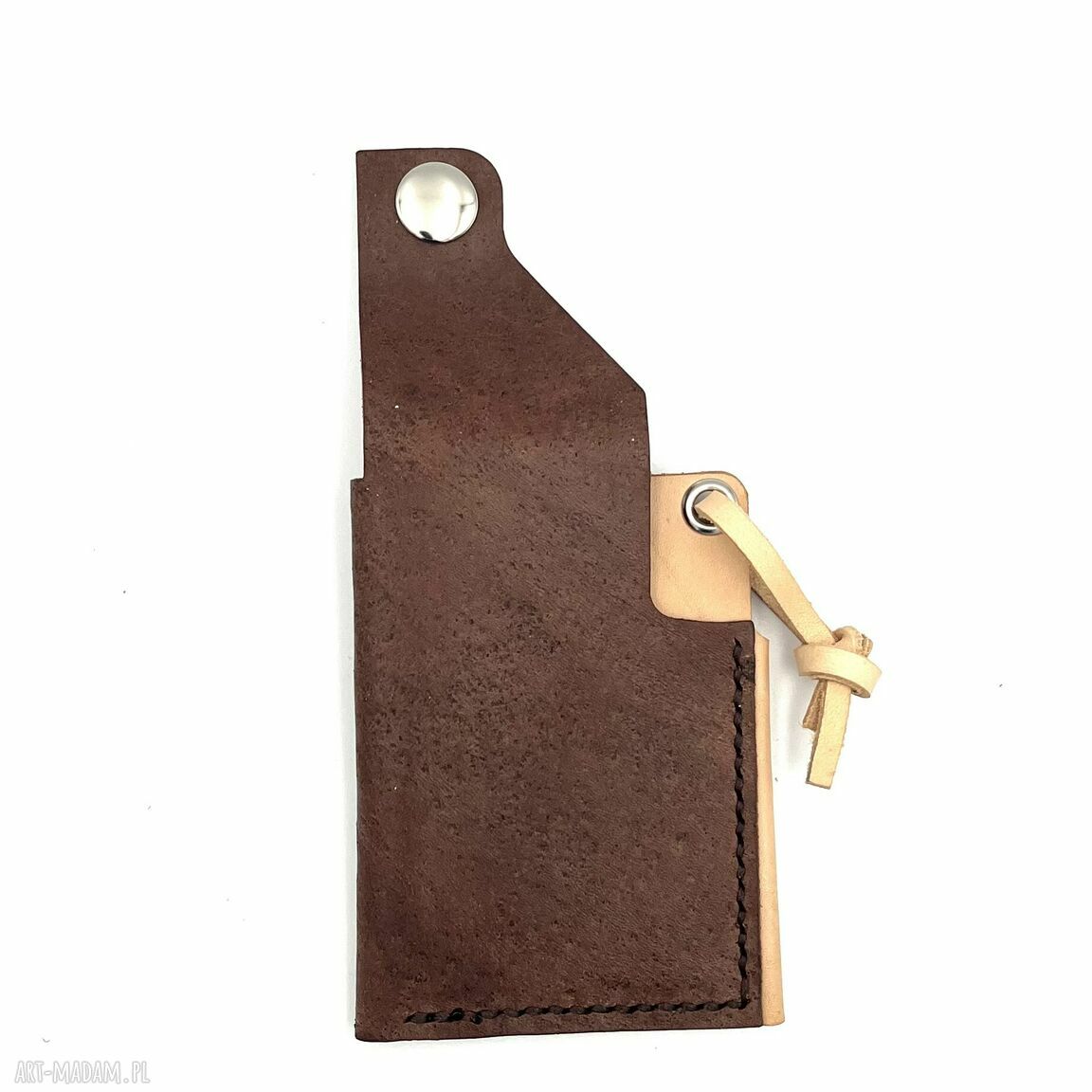 portfele: Brązowo beżowy mały portfel skórzany ręcznie uszyty. Handmade