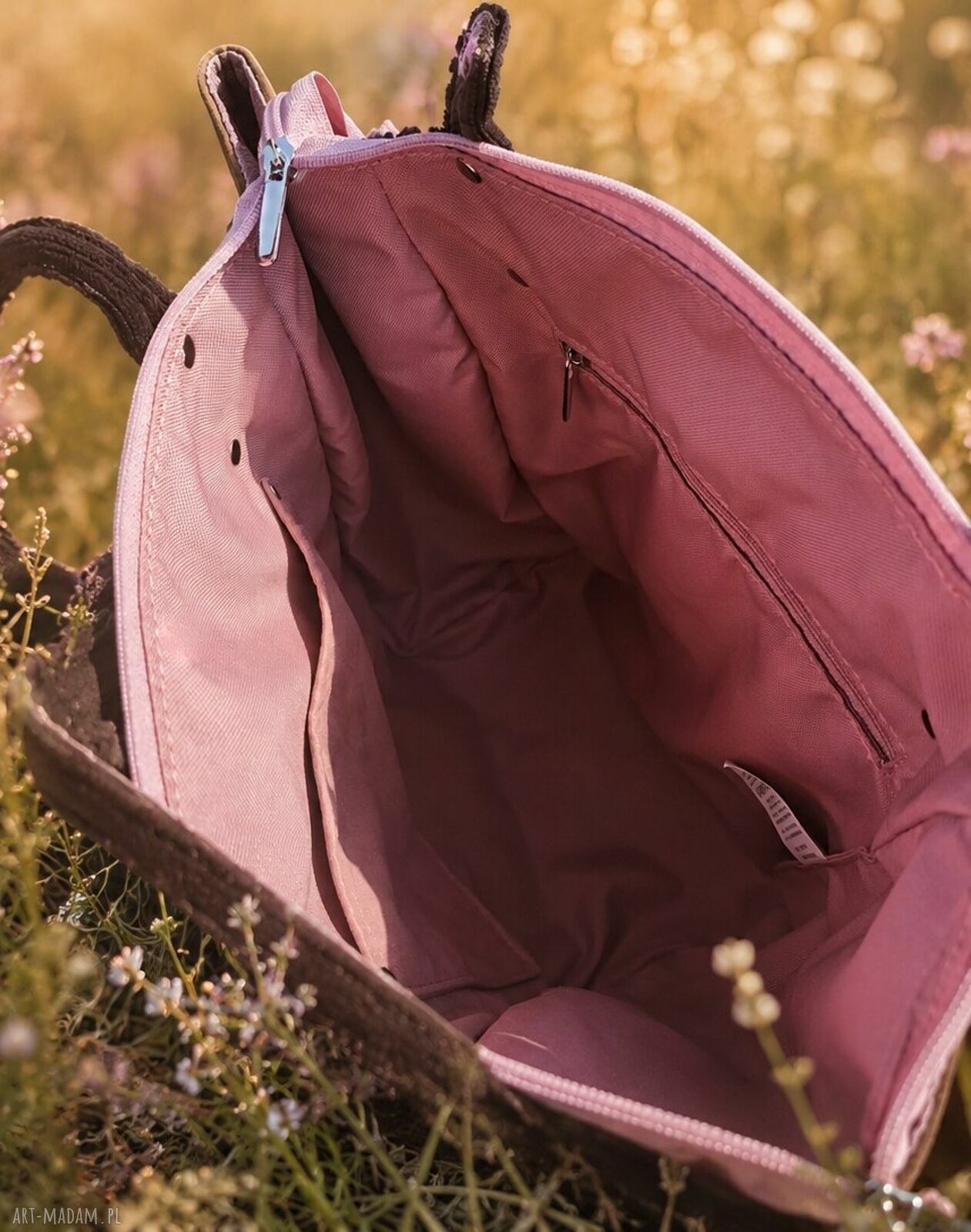 Brązowo-różowa duża torba shopper Devon na ramię