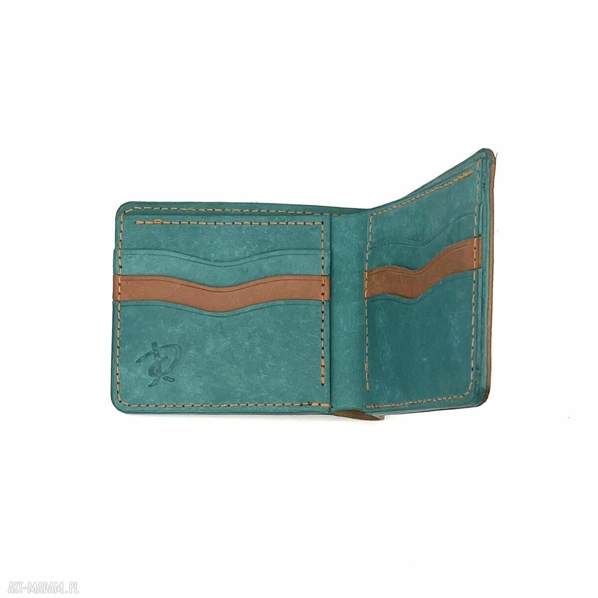 zielony portfel skórzany ręcznie uszyty brązowy karty