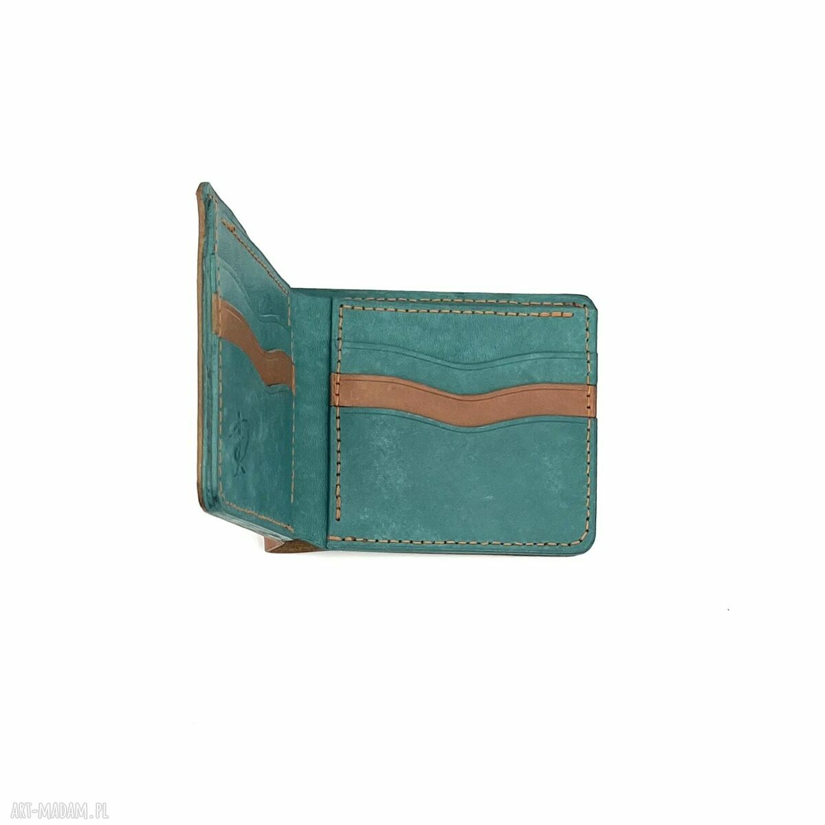 portfele: Brązowo zielony portfel skórzany ręcznie uszyty. handmade