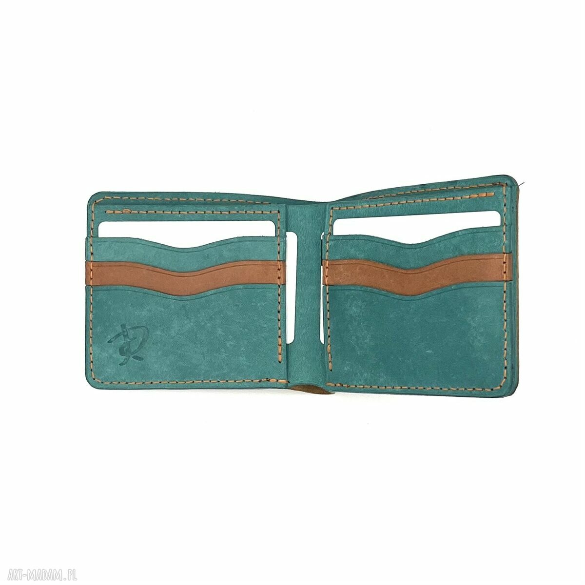 portfele: Brązowo zielony portfel skórzany ręcznie uszyty. handmade