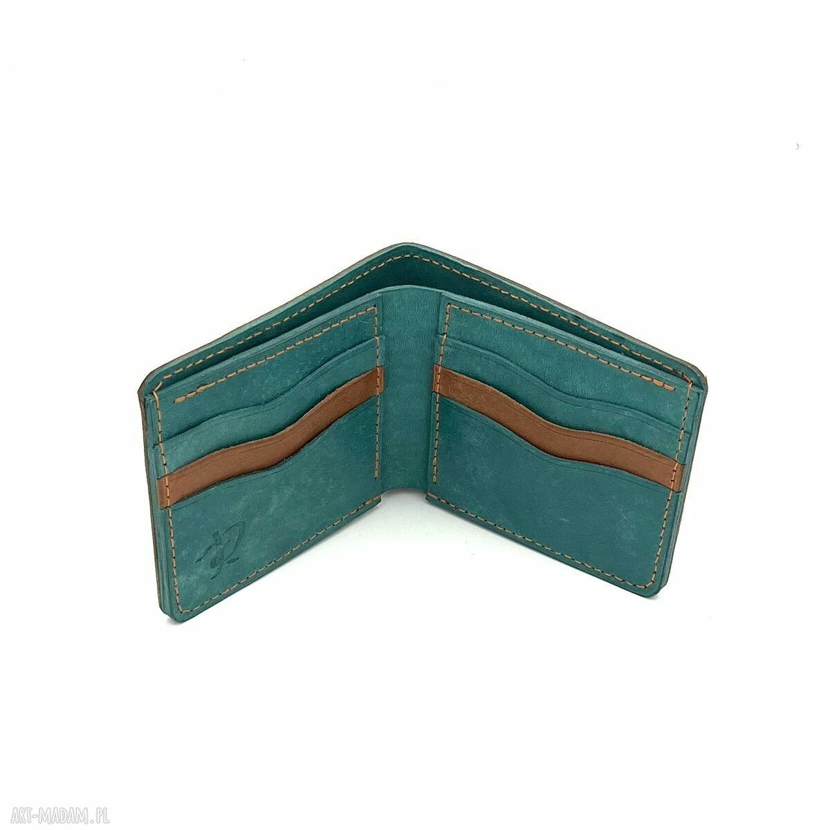 portfele: Brązowo zielony portfel skórzany ręcznie uszyty. handmade