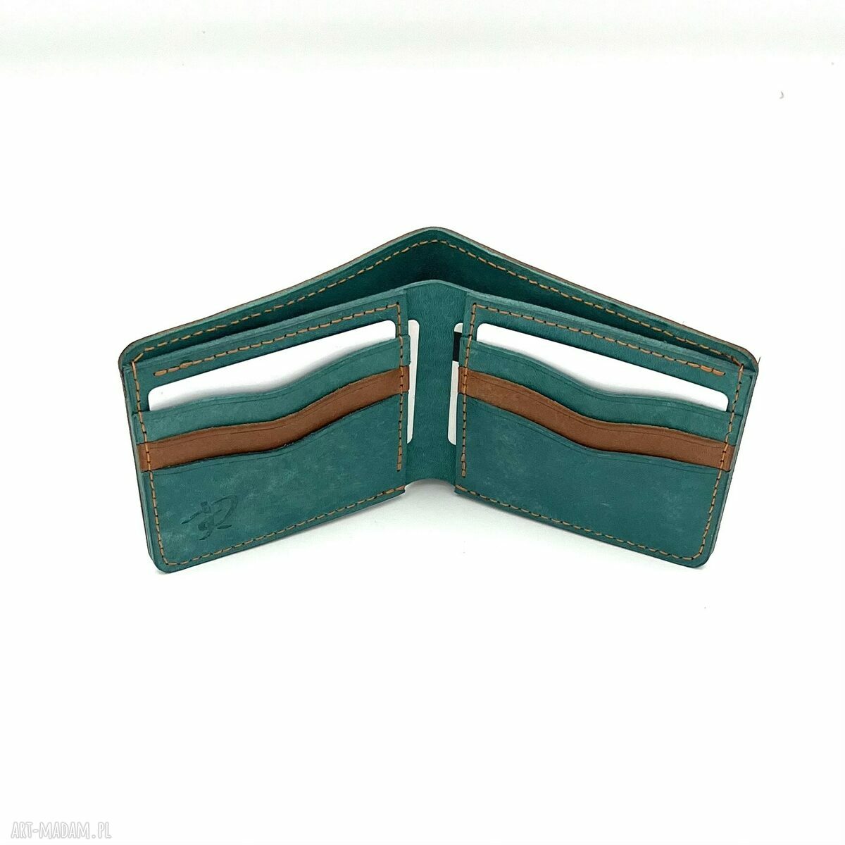 portfele: Brązowo zielony portfel skórzany ręcznie uszyty. handmade