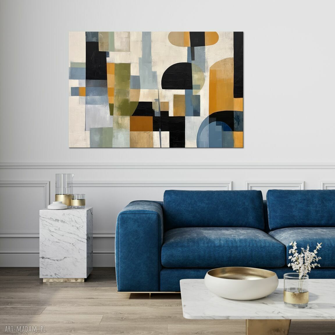 Beżowo-brązowy obraz geometryczna abstrakcja 60x90 cm na płótnie