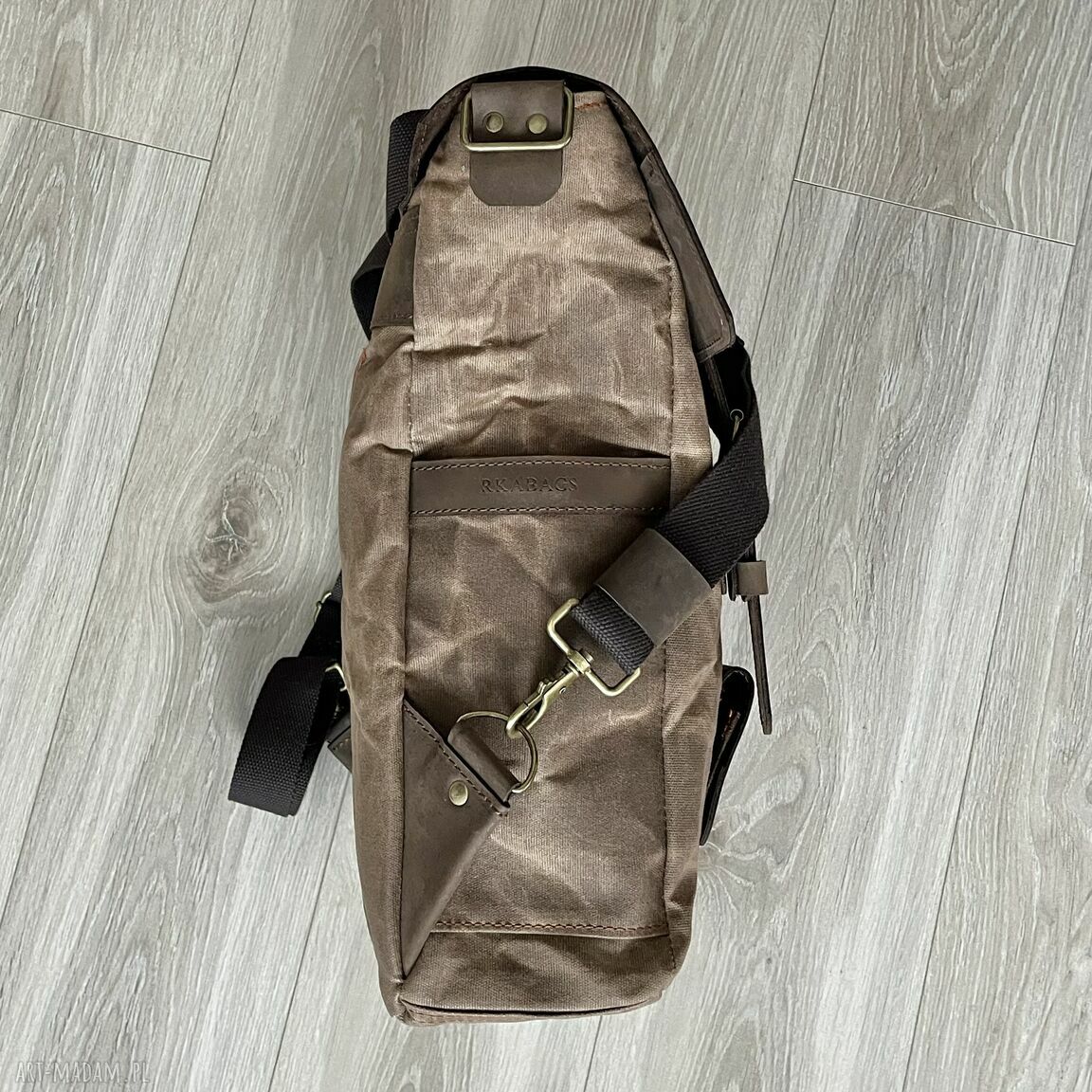 plecaki: Brązowy plecak vintage ze skóry i bawełny woskowanej. Ręczne wykonanie