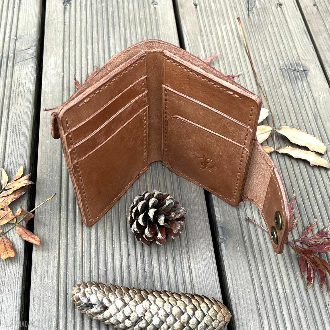 portfele: Brązowy portfel na bilon i karty skórzany uszyty. ręcznie zrobione