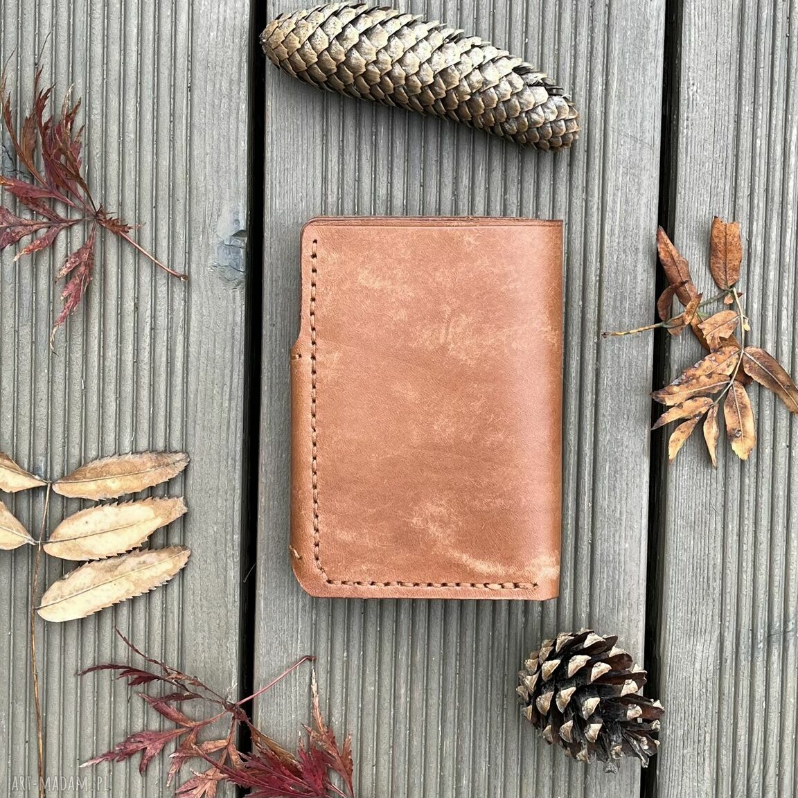 portfele: Brązowy portfel na bilon i karty skórzany uszyty. ręcznie zrobione