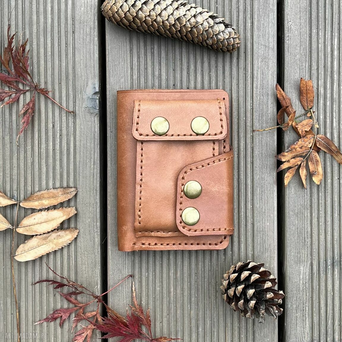 Brązowy portfel bilon karty skórzany ręcznie uszyty skóry duży