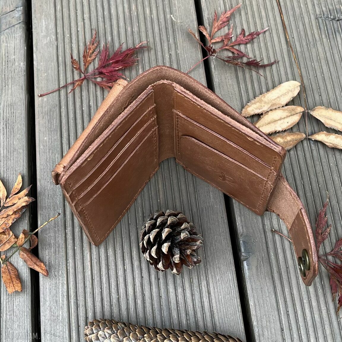 portfele: Brązowy portfel na bilon i karty skórzany uszyty. ręcznie zrobione