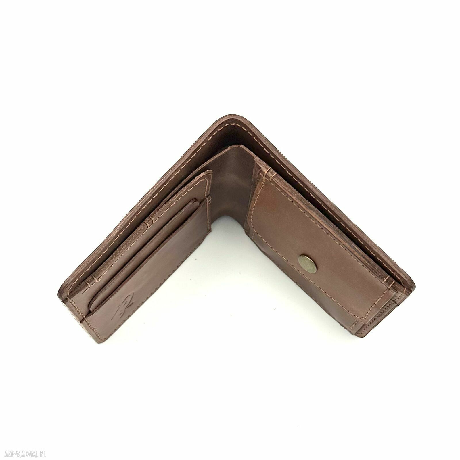 portfele: Brązowy portfel na bilon skórzany ręcznie uszyty. handmade
