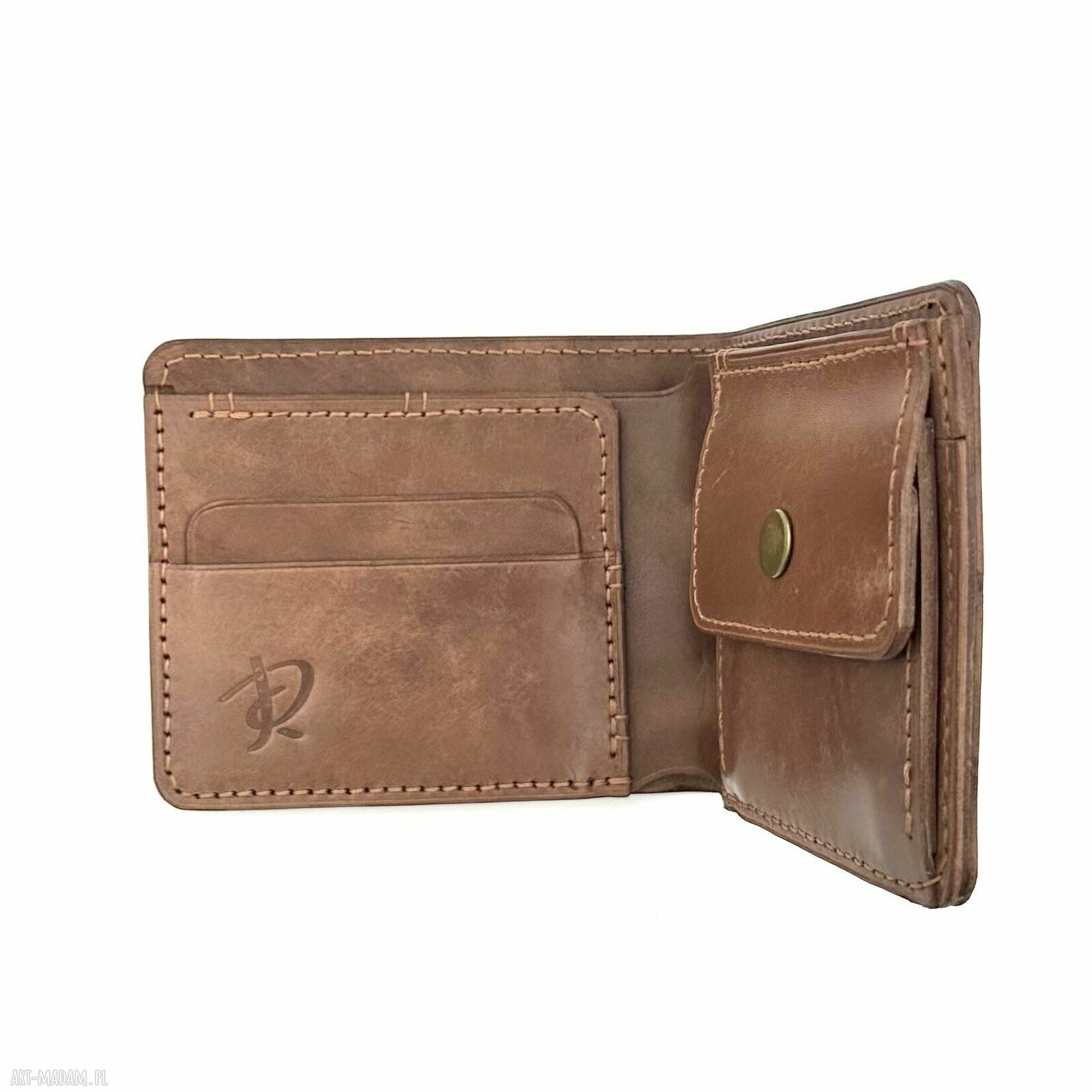 portfele: Brązowy portfel na bilon skórzany ręcznie uszyty. handmade