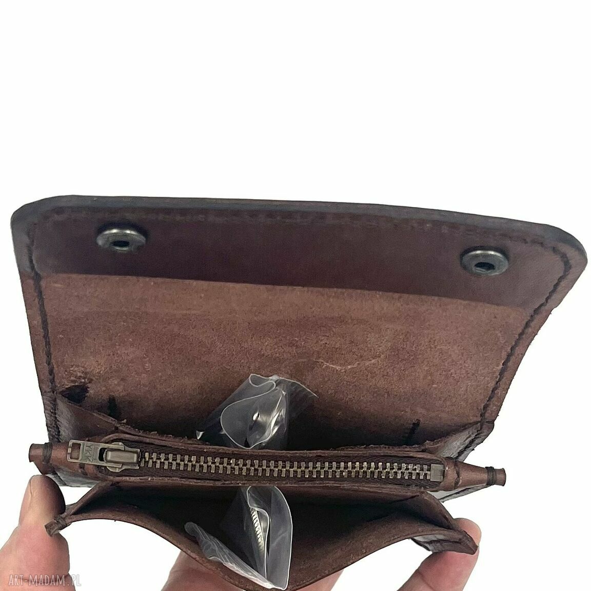 portfele: Brązowy portfel na bilon ze skóry uszyty. ręcznie robione