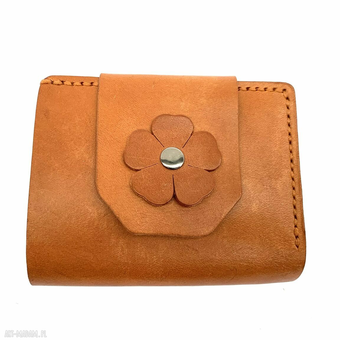 Brązowy portfel bilon skóry ręcznie uszyty damski skórzany