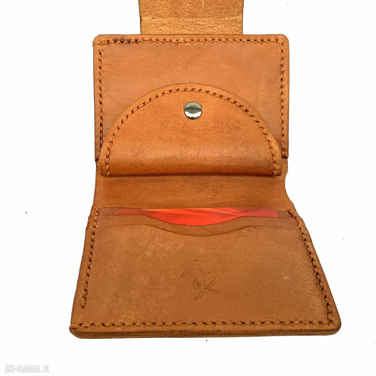 portfele: Brązowy portfel na bilon ze skóry uszyty. ręcznie robione