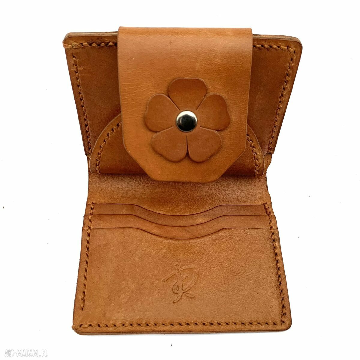portfele: Brązowy portfel na bilon ze skóry uszyty. ręcznie robione
