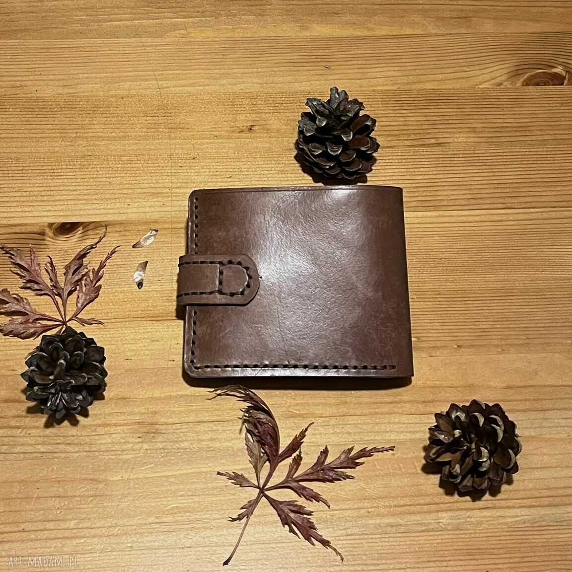 portfele: Brązowy portfel na bilon ze skóry uszyty ręcznie. Handmade