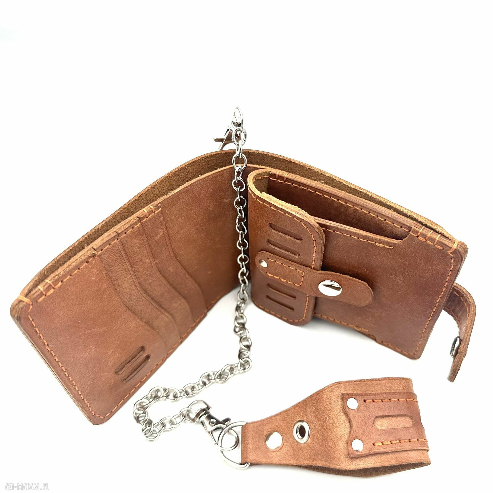 portfele: Brązowy portfel skórzany na bilon ręcznie uszyty handmade