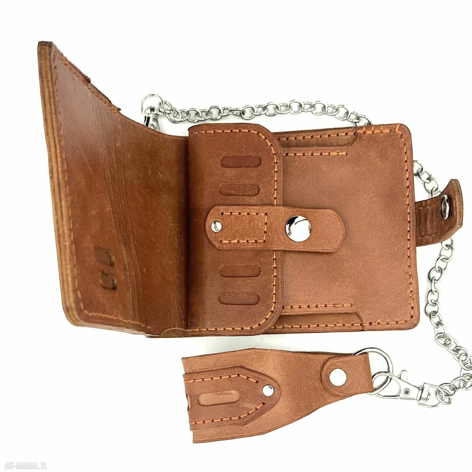 portfele: Brązowy portfel skórzany na bilon ręcznie uszyty handmade