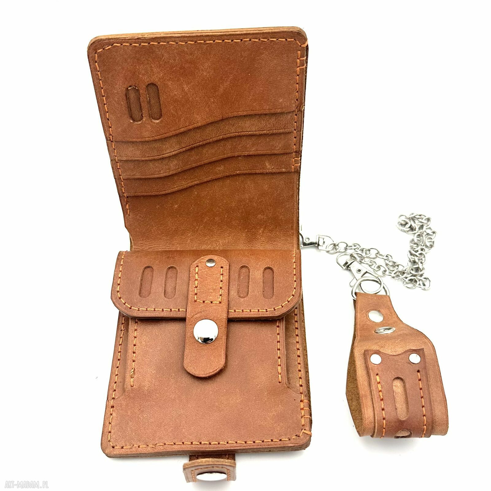 portfele: Brązowy portfel skórzany na bilon ręcznie uszyty handmade